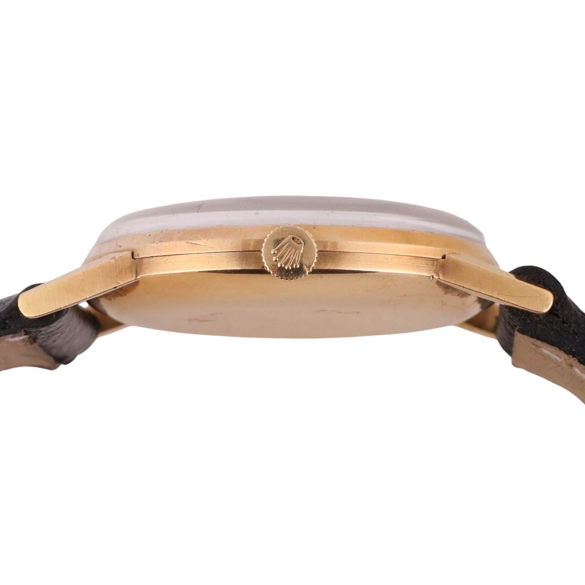 Rolex Speckled Gold Dial 33MM 18K Gold Precision Leather Watch im Angebot 3