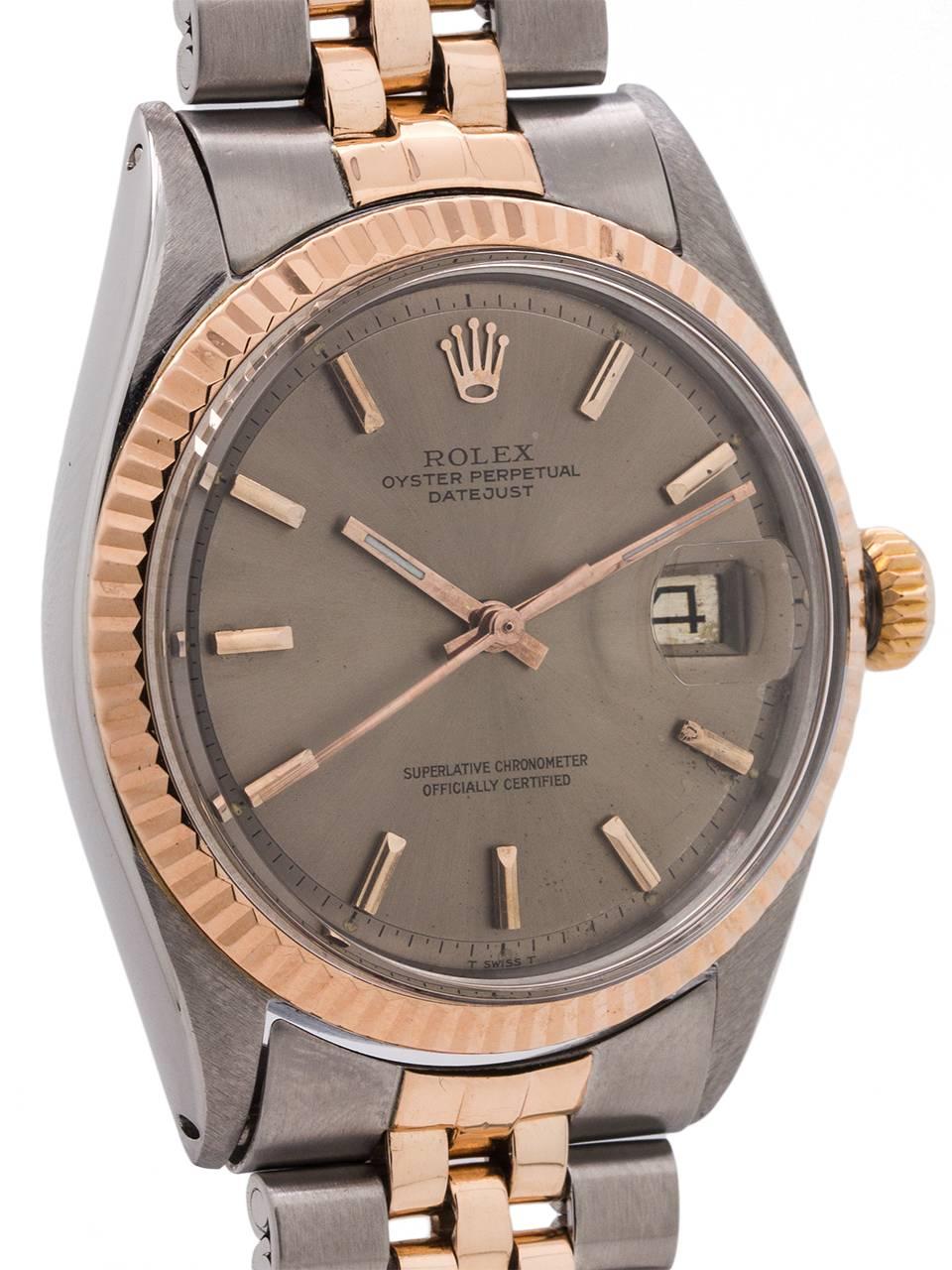 Rolex Rose Gold Stainless Steel Datejust Self Winding Wristwatch, circa 1969 In Excellent Condition In West Hollywood, CA