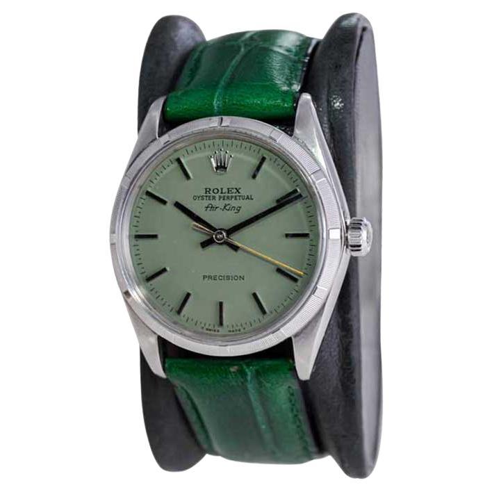 Rolex Stainless Air King with Machined Bezel Custom Finished Green Dial 1960's For Sale