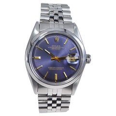 Rolex Datejust avec cadran bleu d'origine et poignées dorées, années 1960/70