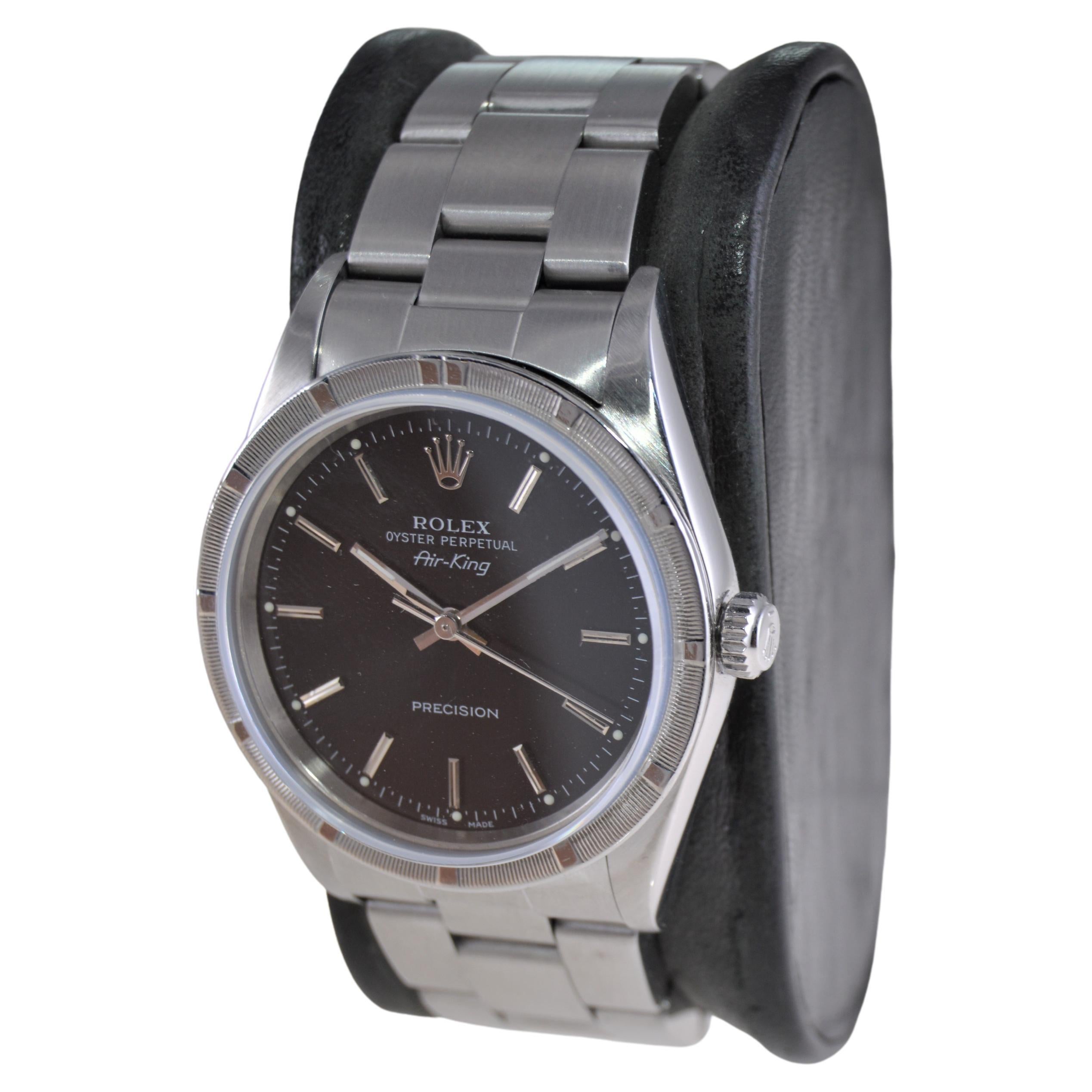 Modern Rolex Stainless Oyster Perpetual Air-King With Black Dial Box & Papers 2005