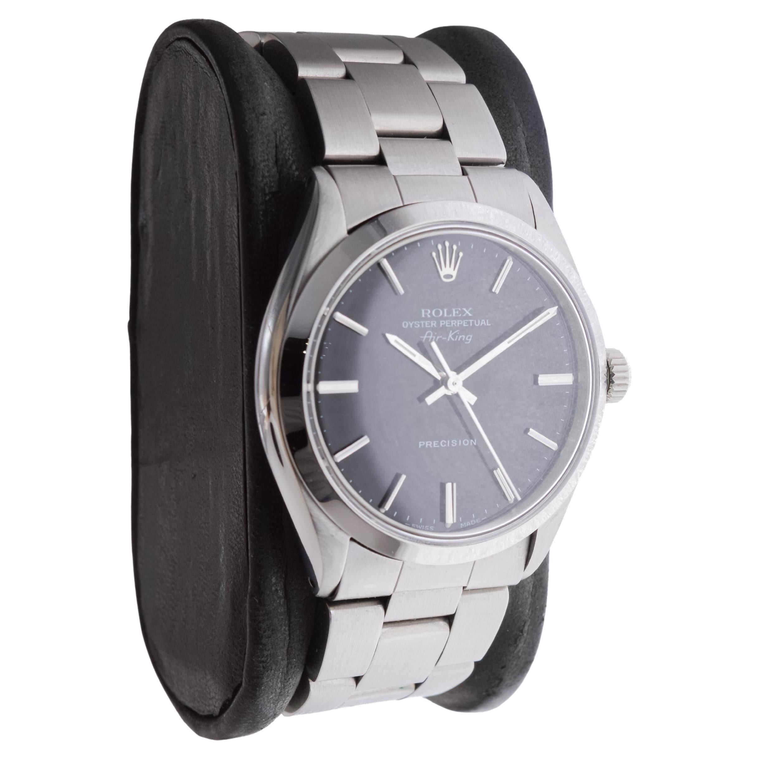 Modern Rolex Stainless Oyster Perpetual Air King with Original Factory Black Dial For Sale