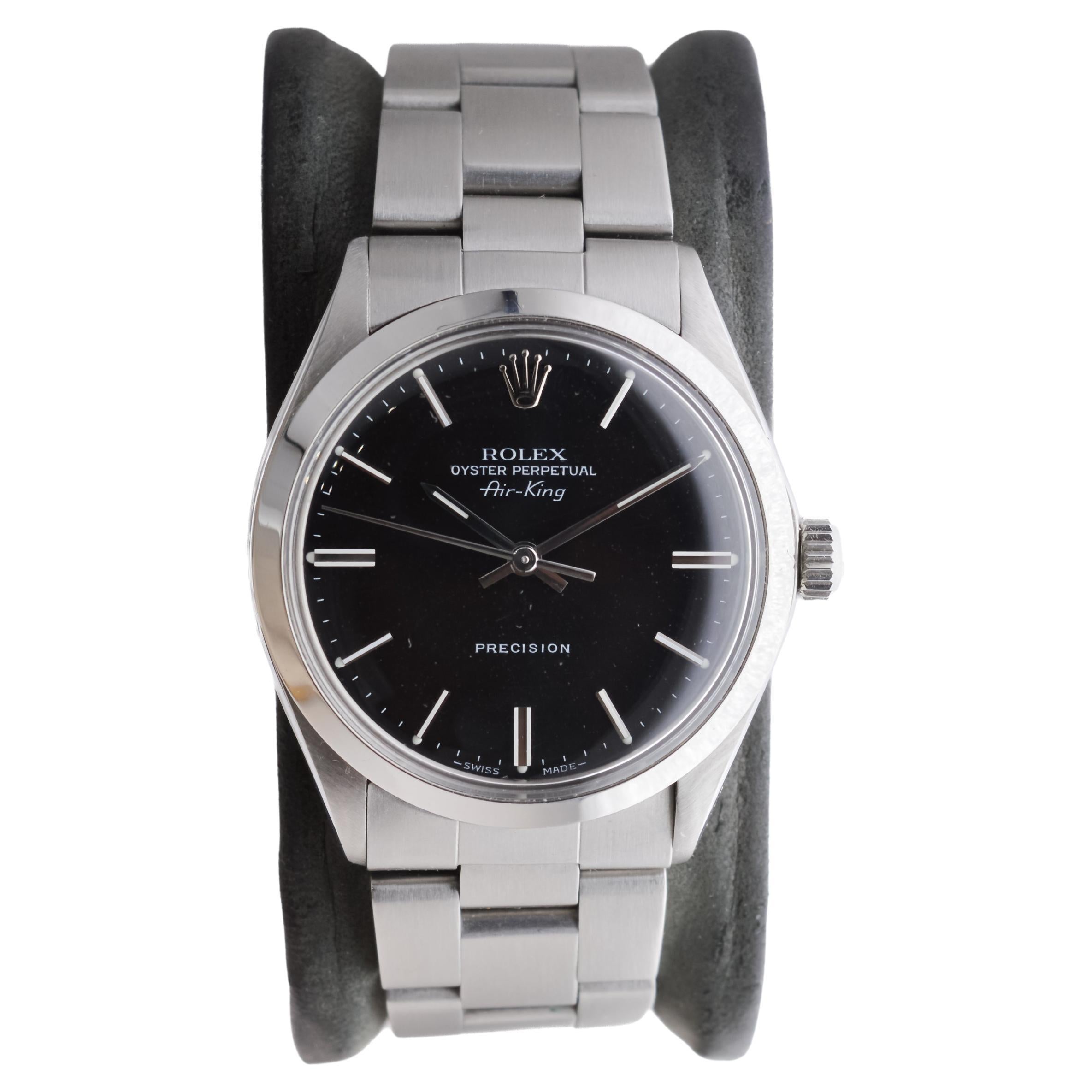 Rolex Stainless Oyster Perpetual Air King with Original Factory Black Dial In Excellent Condition For Sale In Long Beach, CA