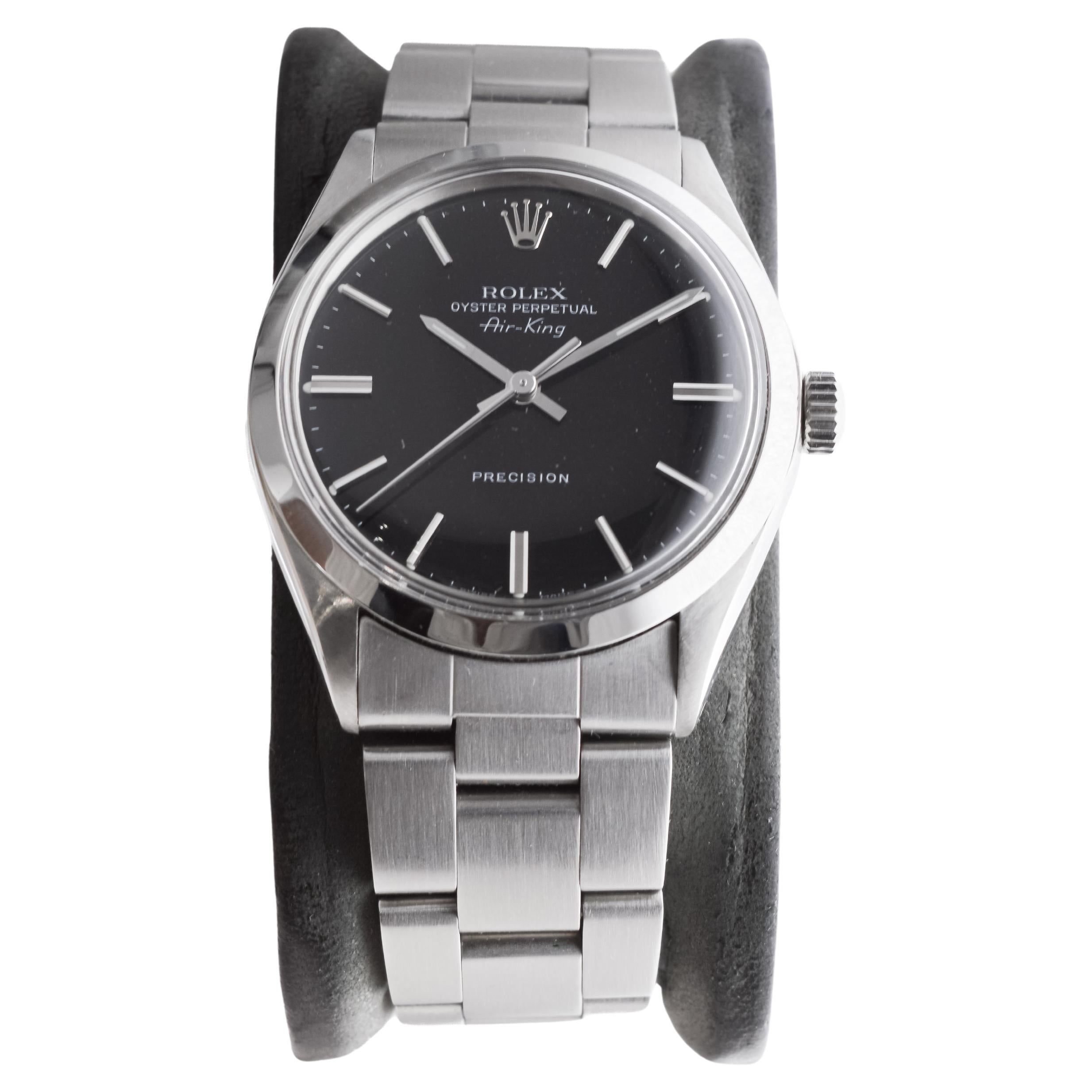 Women's or Men's Rolex Stainless Oyster Perpetual Air King with Original Factory Black Dial For Sale