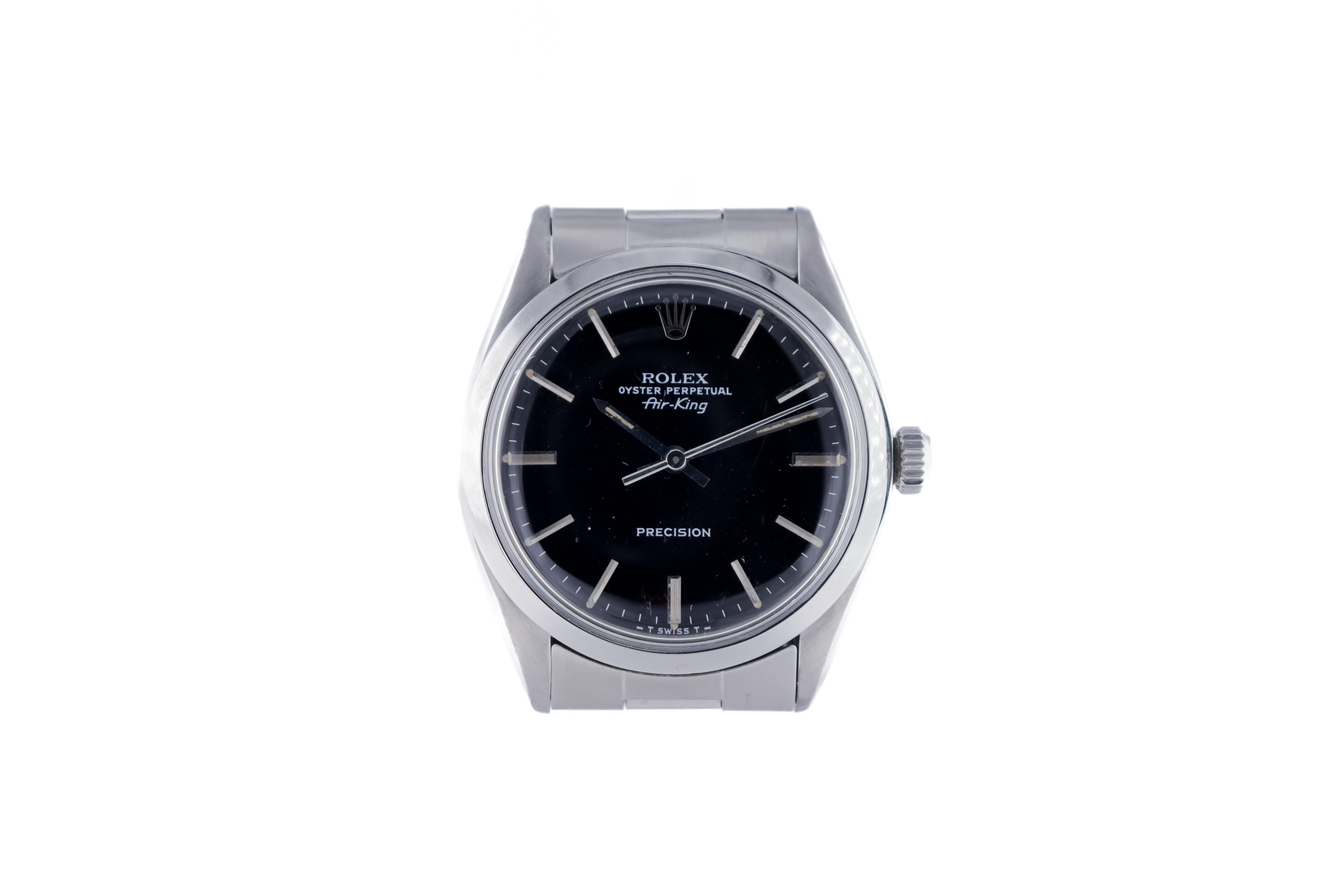Modern Rolex Stainless Oyster Perpetual Air-King with Original Factory Black Dial 1974 For Sale