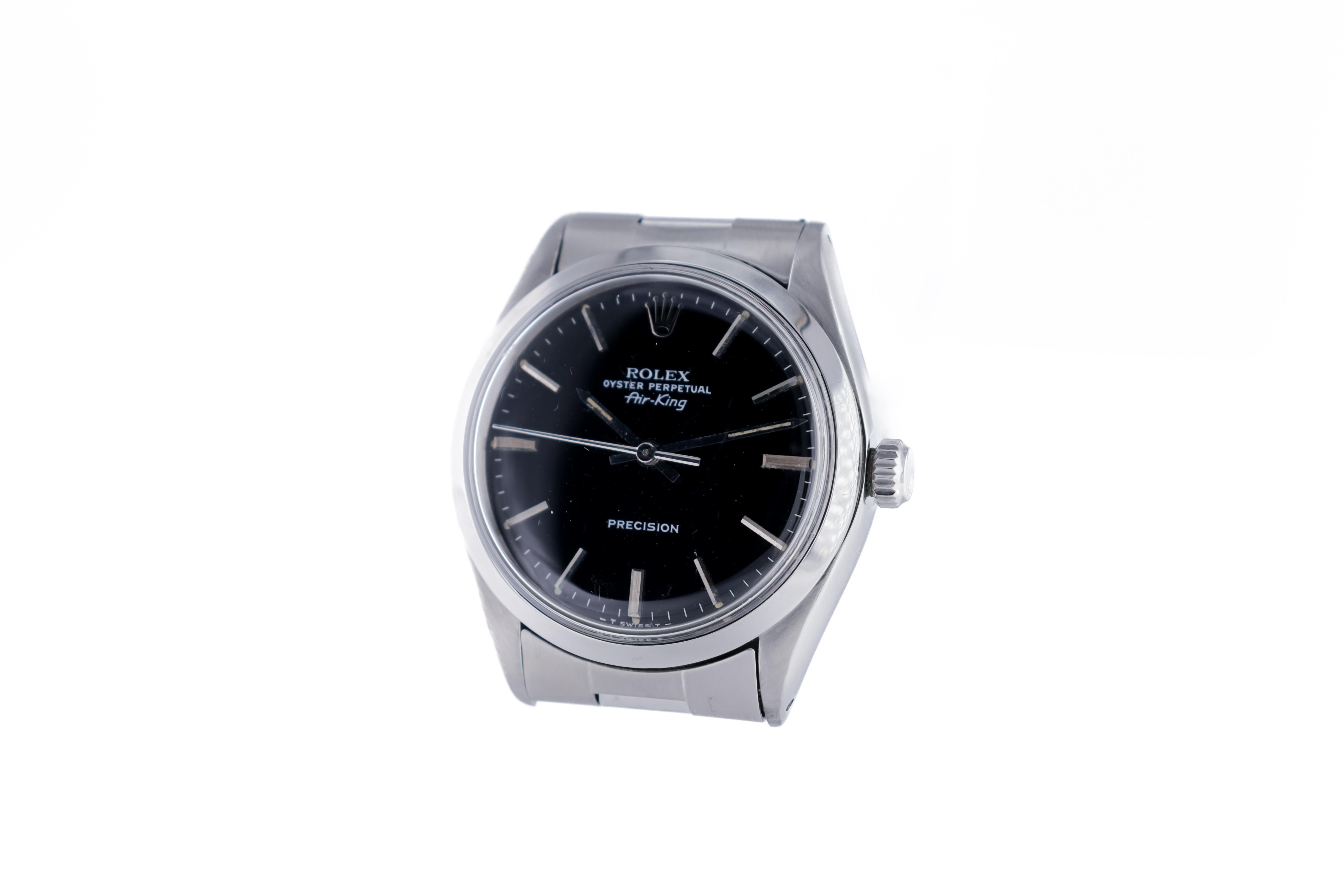 Rolex Stainless Oyster Perpetual Air-King with Original Factory Black Dial 1974 In Excellent Condition For Sale In Long Beach, CA