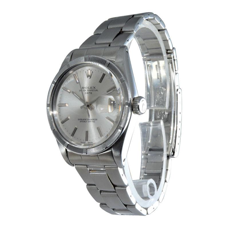 FACTORY / HOUSE: Rolex Watch Company
STYLE / REFERENCE: Oyster Perpetual Date / Reference 1500
METAL / MATERIAL: Stainless Steel
CIRCA / YEAR: late 1960's
DIMENSIONS / SIZE: Length 35mm x Diameter 46mm
MOVEMENT / CALIBER: Oyster Perpetual
DIAL /