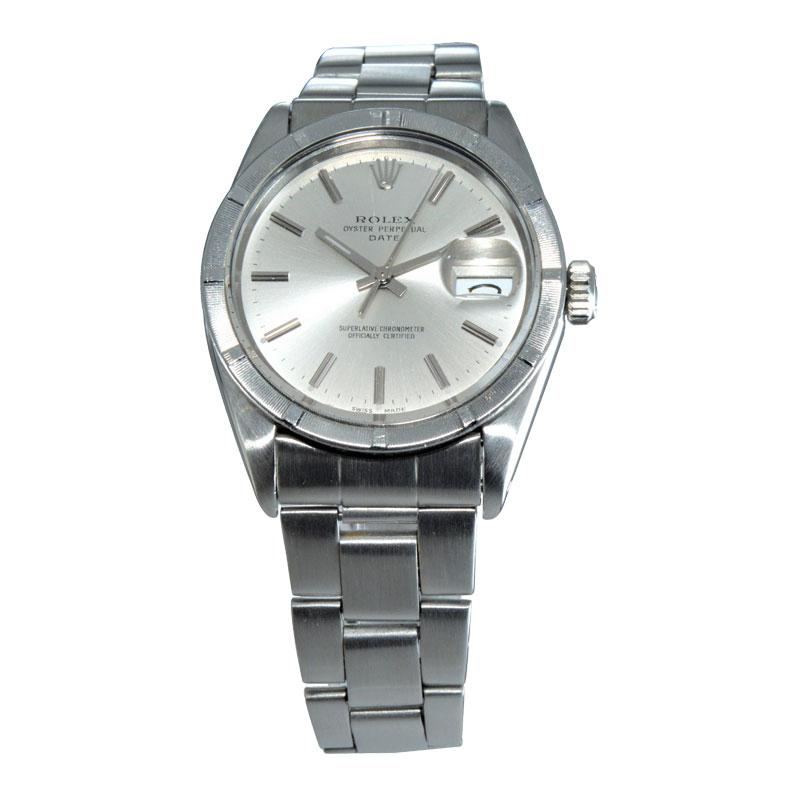 Women's or Men's Rolex Stainless Oyster Perpetual Date with Original Factory Silver Dial 1960's For Sale