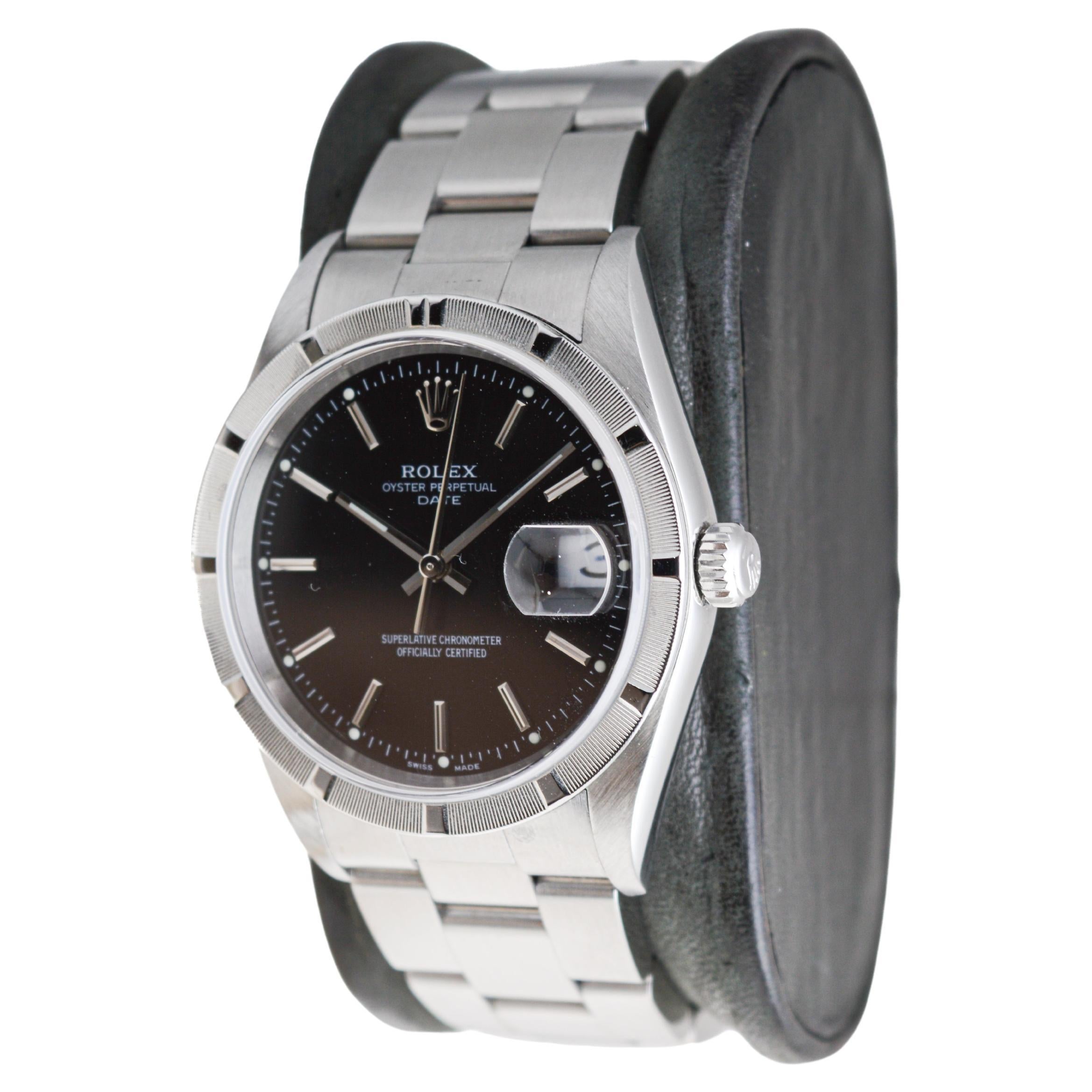 Rolex Stainless Oyster Perpetual Date With Rare Factory Original Black Dial 2002 Unisexe en vente