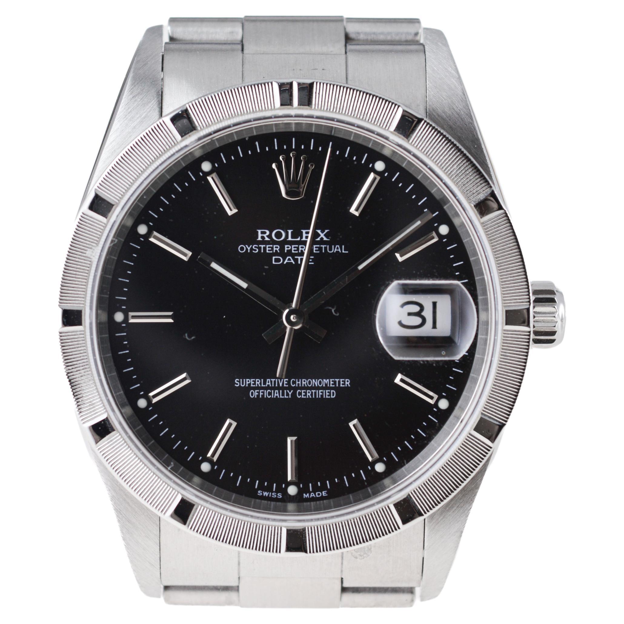 Rolex Stainless Oyster Perpetual Date With Rare Factory Original Black Dial 2002 For Sale 1