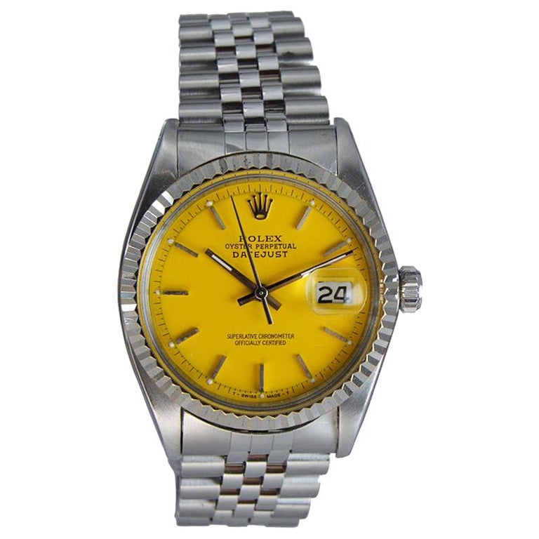 Rolex Stainless Oyster Perpetual Datejust with a Yellow Custom
