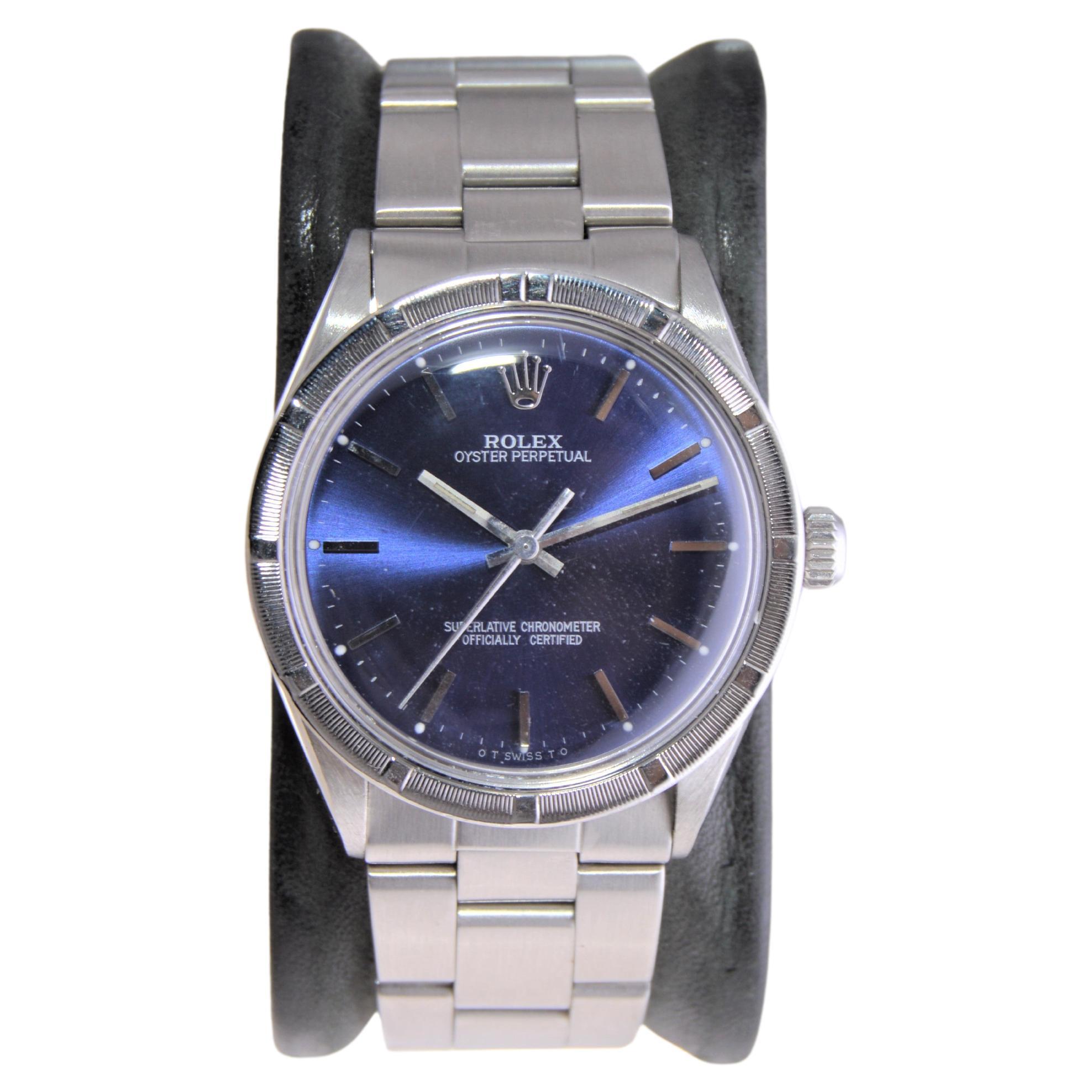 Rolex Inoxidable Oyster Perpetual Original Remachado Brazalete Bisel Mecanizado Años 70