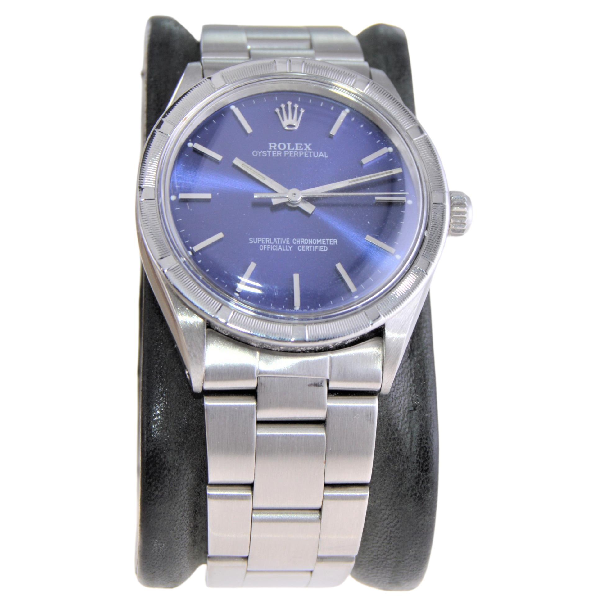 Modern Rolex Stainless Oyster Perpetual Original Riveted Bracelet Machined Bezel 1970's For Sale