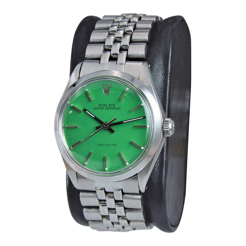 FACTORY / HOUSE: Rolex Watch Company
STYLE / REFERENCE: Oyster Perpetual / Reference 1002
METAL / MATERIAL: Stainless Steel
CIRCA / YEAR: 1970's
DIMENSIONS / SIZE: Length 39mm x Diameter 34mm
MOVEMENT / CALIBER: Perpetual Winding / 26 Jewels /