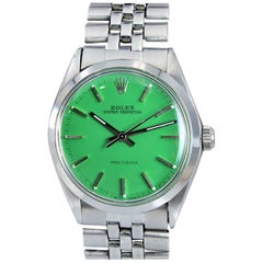 Retro Rolex Stainless Oyster Perpetual with Custom Green Dial, 1970s