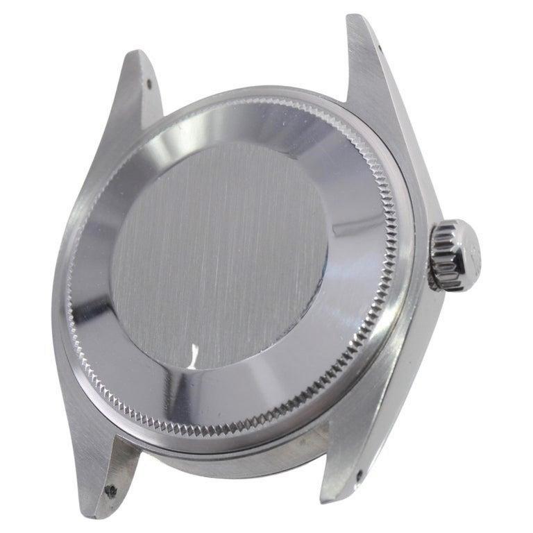 Rolex Stainless Oyster Perpetual with Machined Bezel Rare Charcoal Dial 1960's For Sale 4