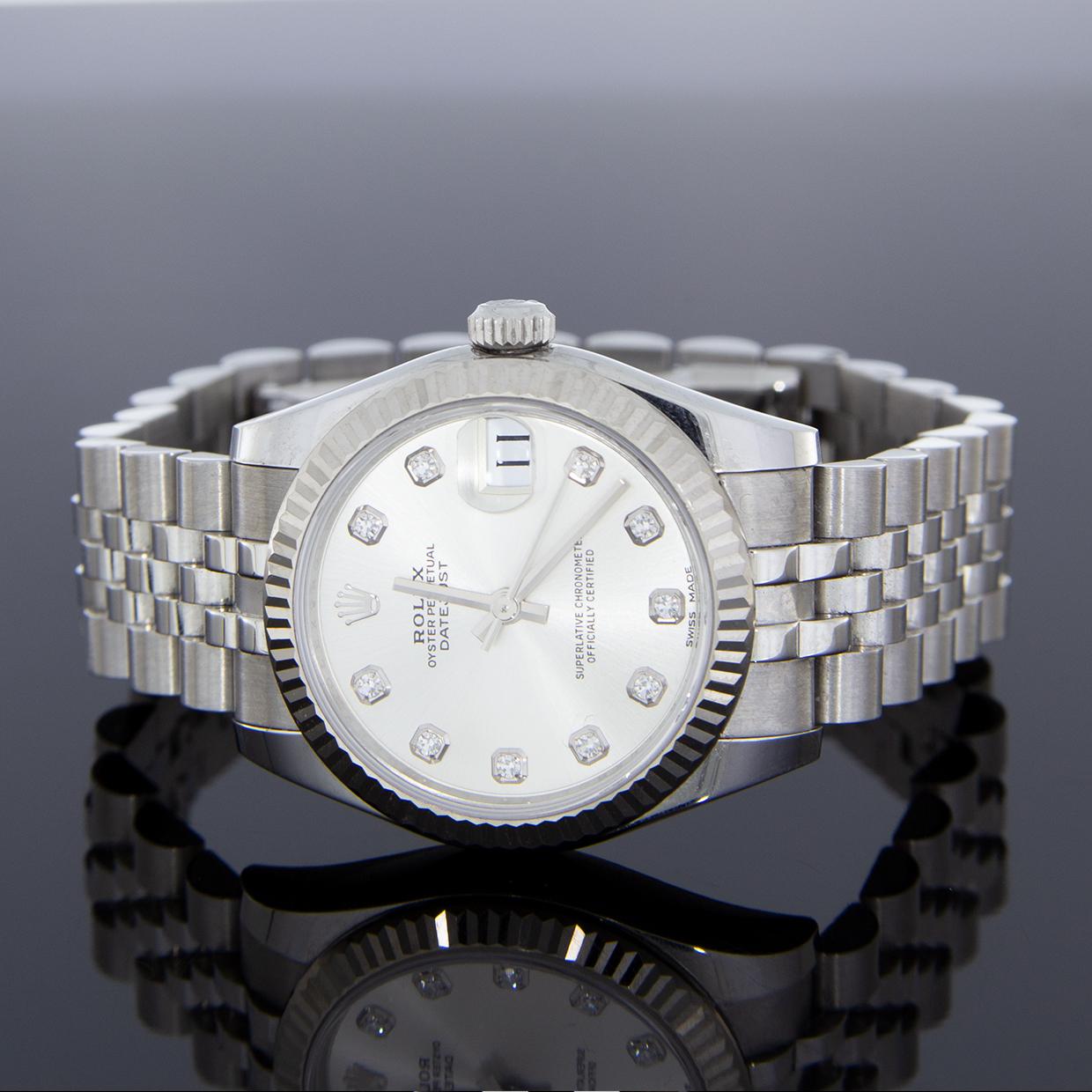 Item Details
Estimated Retail $9,400.00
Brand Rolex
Case Material Stainless Steel
MPN 178274
Face Color Silver
Case Size 31 mm
Cert/Paperwork Box & Papers

Pioneers of the wristwatch since 1905, Rolex is at the origin of landmark innovations in