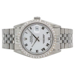 Vintage Rolex Stainless Steel Datejust 16220 White Roman Jubilee Diamond Bezel