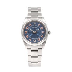 Rolex Stainless Steel Air King Blue Dial Oyster Perpetual Wristwatch Ref 114200