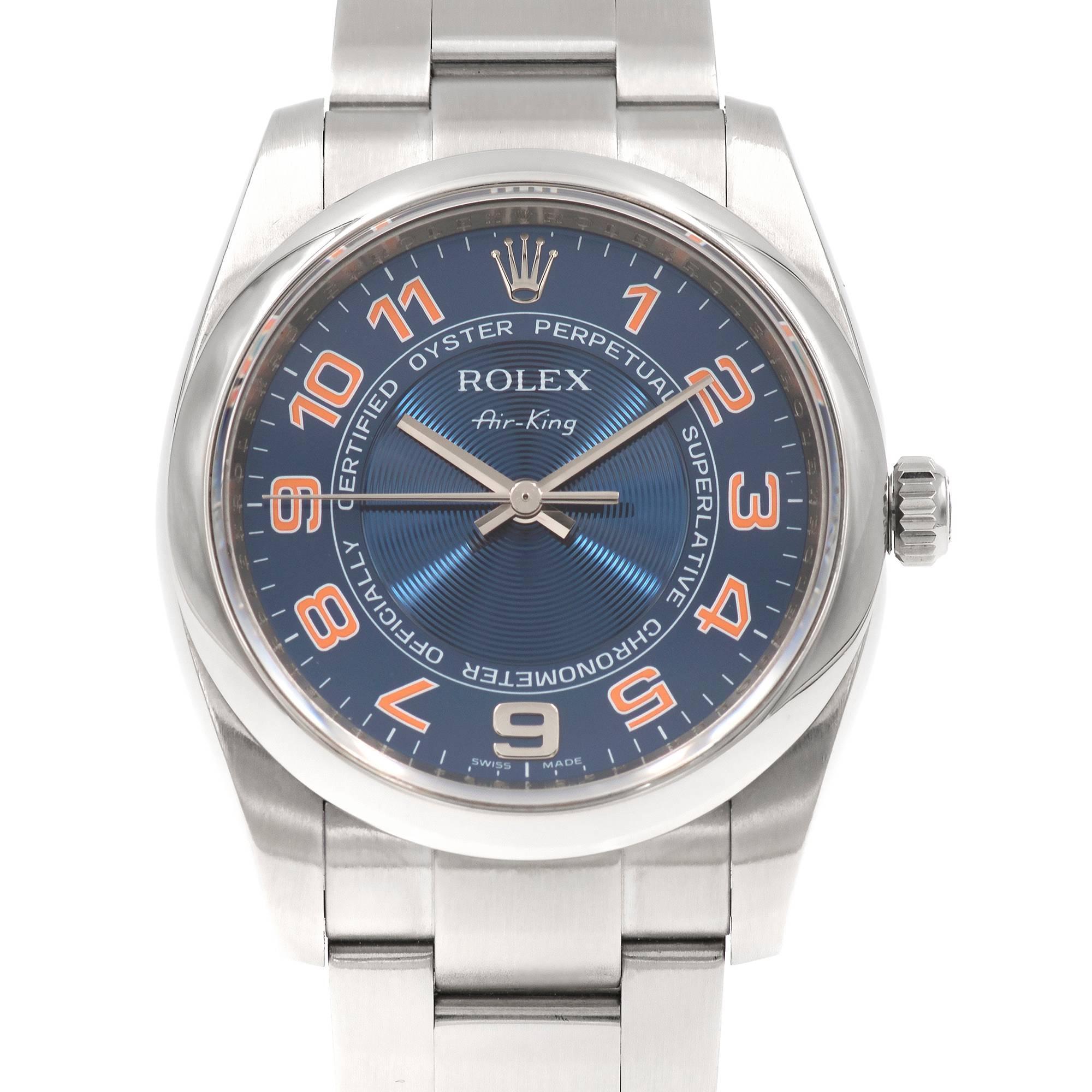 Rolex Stainless Steel Air King Blue Dial Oyster Perpetual Wristwatch Ref 114200