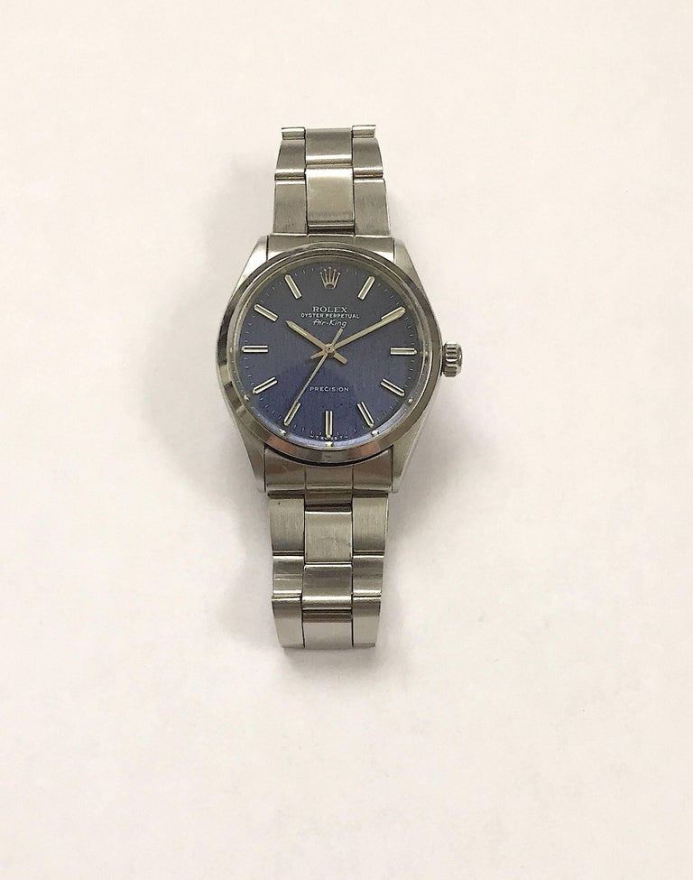 Rolex Stainless Steel Air-King Blue Linen Dial Automatic Wristwatch ...