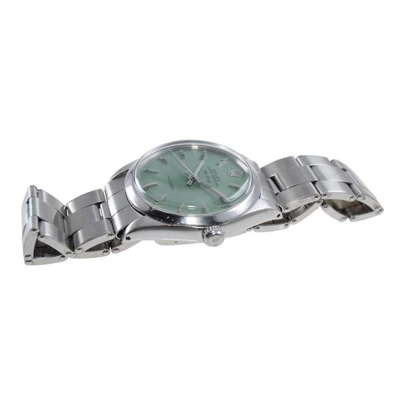 Modern Rolex Stainless Steel Air King Custom Finish Sage Green Dial from 1969/70