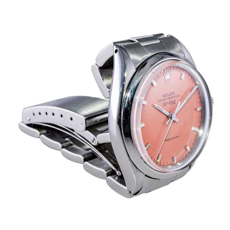 Rolex Edelstahl Air King maßgefertigtes orangefarbenes Zifferblatt Ende der 1960er Jahre im Angebot 5