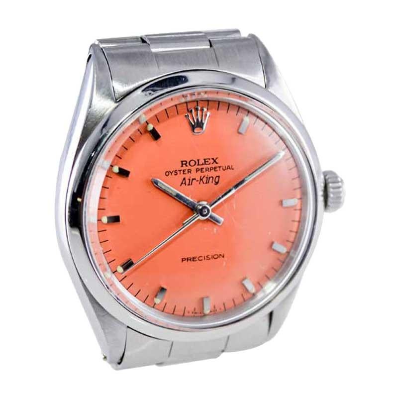 Rolex Edelstahl Air King maßgefertigtes orangefarbenes Zifferblatt Ende der 1960er Jahre im Angebot 6