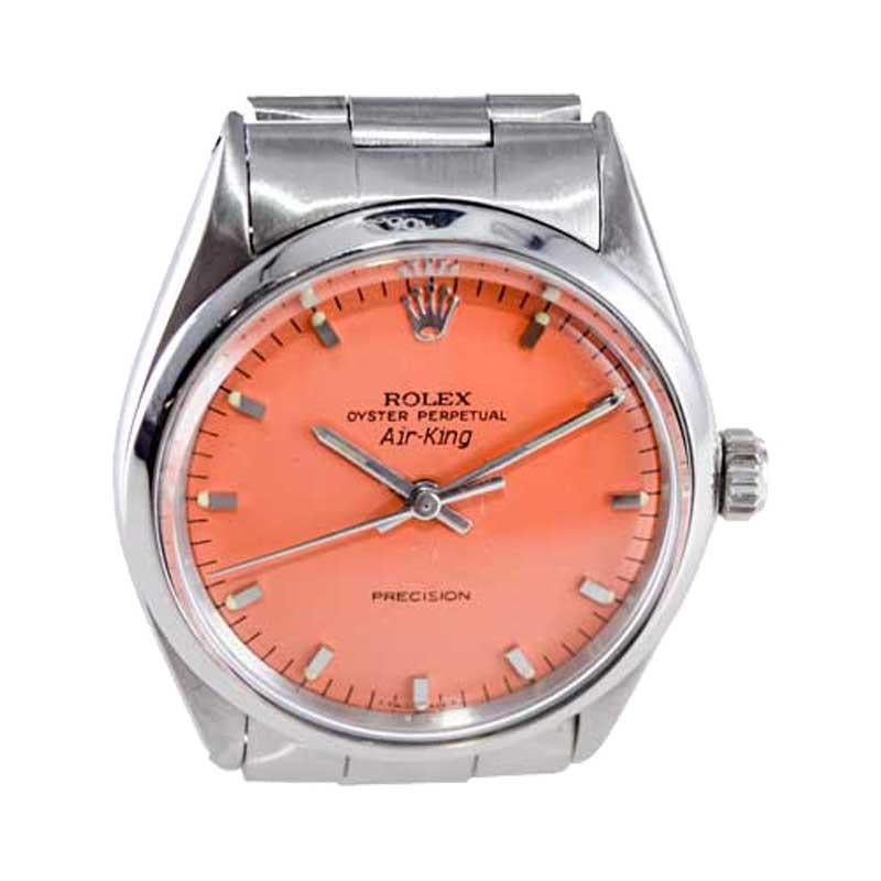 Rolex Edelstahl Air King maßgefertigtes orangefarbenes Zifferblatt Ende der 1960er Jahre im Angebot 7
