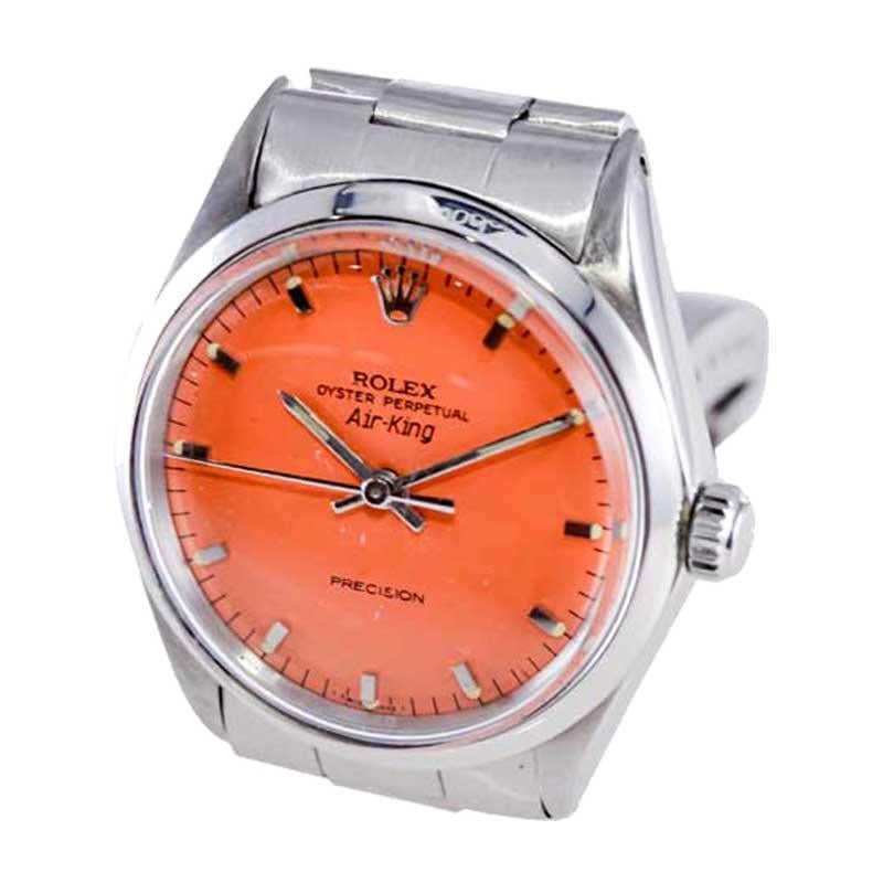 Rolex Stainless Steel Air King Custom Finished Orange Dial Late 1960's For Sale 5