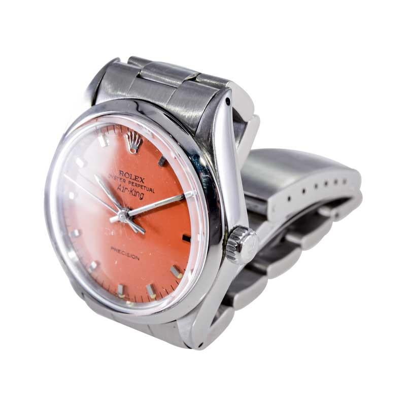 Rolex Edelstahl Air King maßgefertigtes orangefarbenes Zifferblatt Ende der 1960er Jahre im Angebot 9