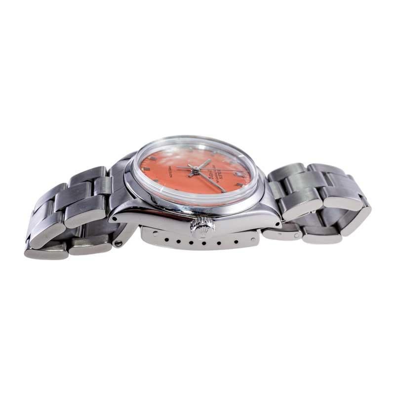 Rolex Edelstahl Air King maßgefertigtes orangefarbenes Zifferblatt Ende der 1960er Jahre im Angebot 10