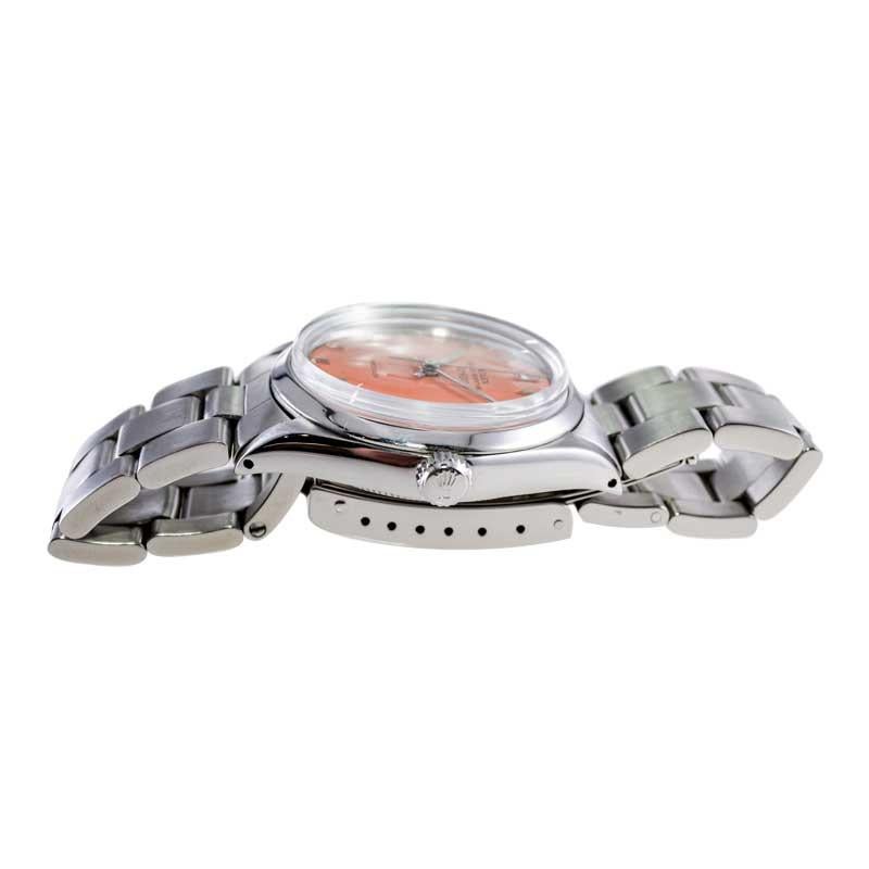 Rolex Edelstahl Air King maßgefertigtes orangefarbenes Zifferblatt Ende der 1960er Jahre im Angebot 11