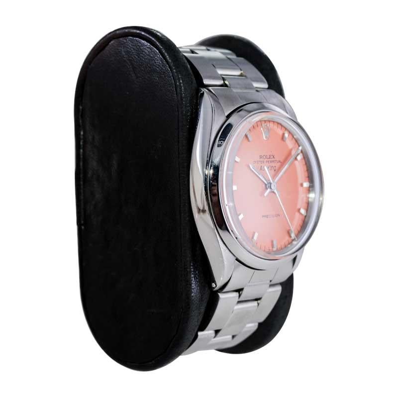 Rolex Edelstahl Air King maßgefertigtes orangefarbenes Zifferblatt Ende der 1960er Jahre (Moderne) im Angebot