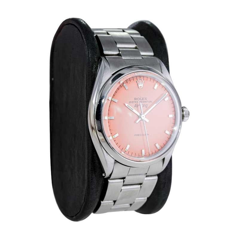 Rolex Edelstahl Air King maßgefertigtes orangefarbenes Zifferblatt Ende der 1960er Jahre im Zustand „Hervorragend“ im Angebot in Long Beach, CA
