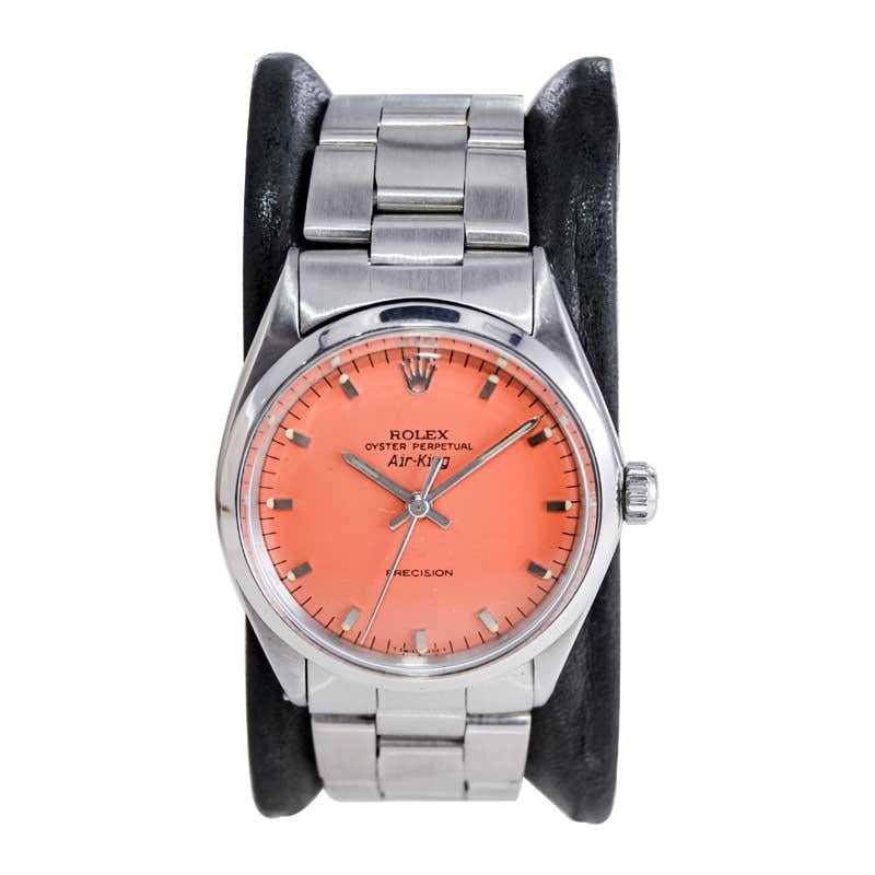 Rolex Edelstahl Air King maßgefertigtes orangefarbenes Zifferblatt Ende der 1960er Jahre im Angebot 1