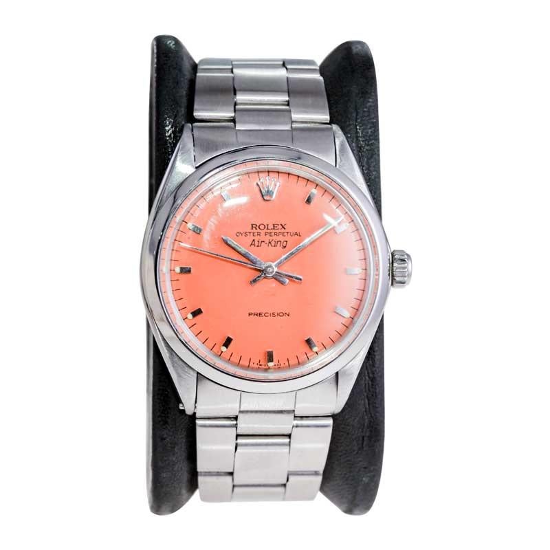 Rolex Edelstahl Air King maßgefertigtes orangefarbenes Zifferblatt Ende der 1960er Jahre im Angebot 3