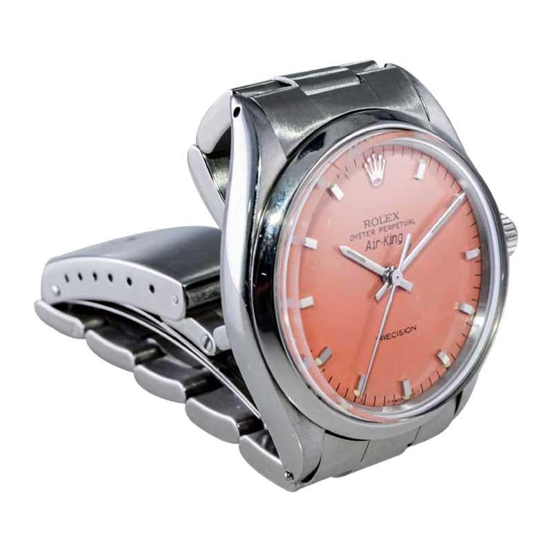Rolex Edelstahl Air King maßgefertigtes orangefarbenes Zifferblatt Ende der 1960er Jahre im Angebot 4