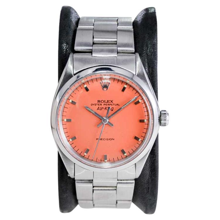 Rolex Montre Air King en acier inoxydable avec cadran orange fini sur mesure, fin des années 1960