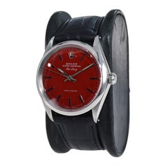 Rolex Edelstahl Air King Custom Finished Rotes Zifferblatt Ende der 1960er Jahre