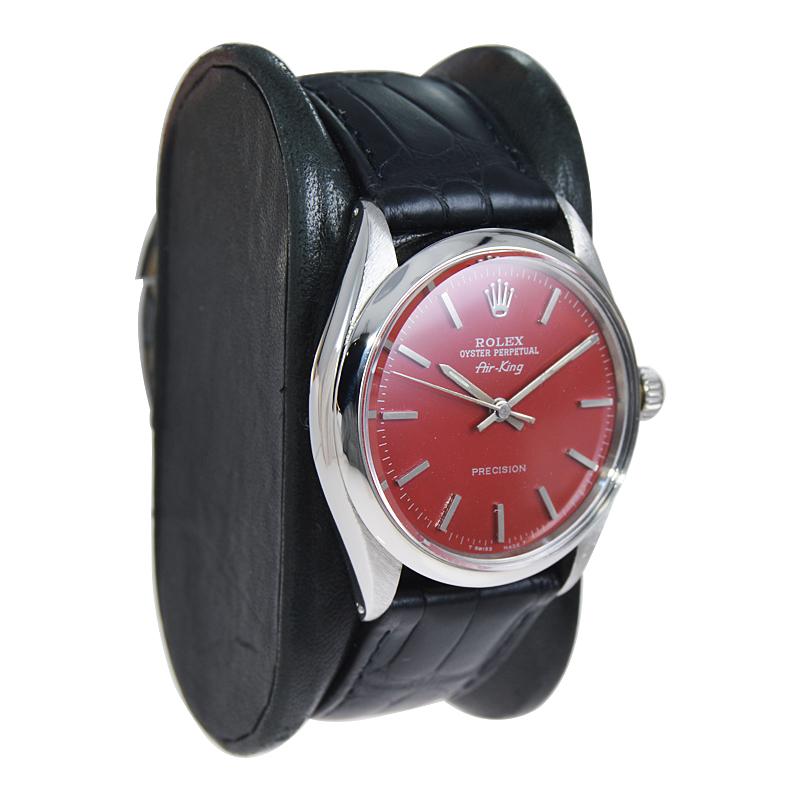 Rolex Edelstahl Air King Sonderanfertigung Rotes Zifferblatt Ende der 1960er Jahre (Moderne) im Angebot