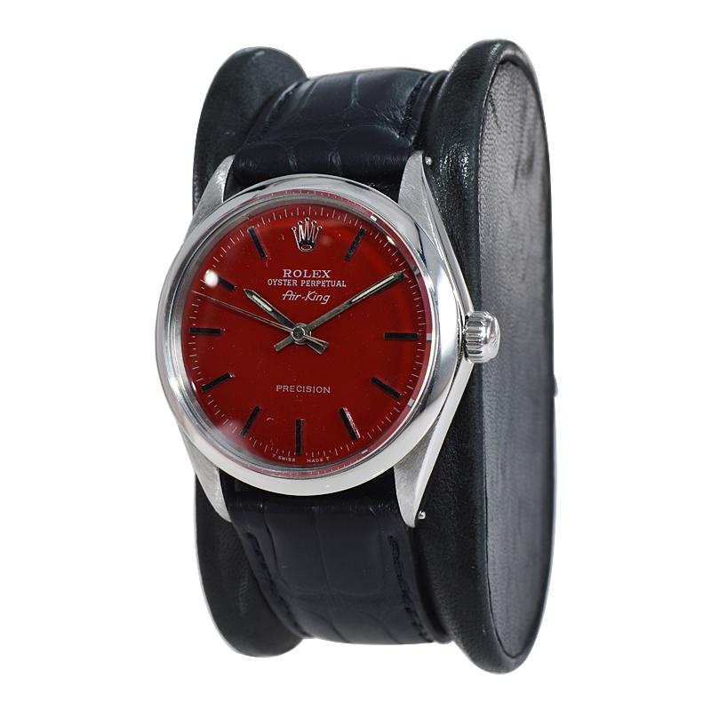 Rolex Edelstahl Air King Sonderanfertigung Rotes Zifferblatt Ende der 1960er Jahre im Zustand „Hervorragend“ im Angebot in Long Beach, CA