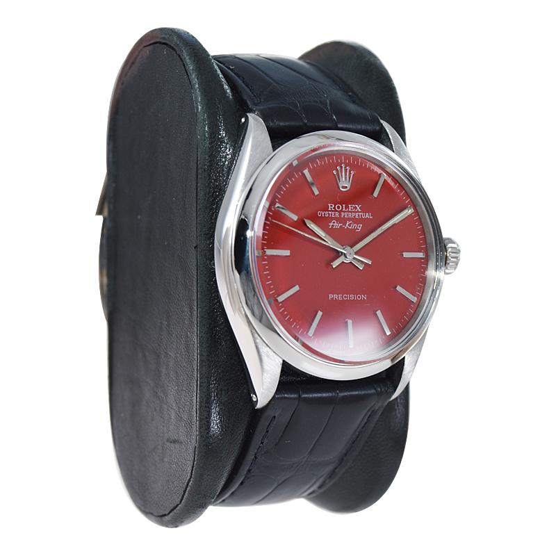 Rolex Edelstahl Air King Sonderanfertigung Rotes Zifferblatt Ende der 1960er Jahre im Angebot 1