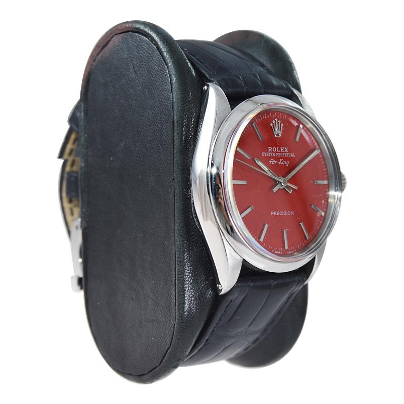 Rolex Edelstahl Air King Sonderanfertigung Rotes Zifferblatt Ende der 1960er Jahre im Angebot 2