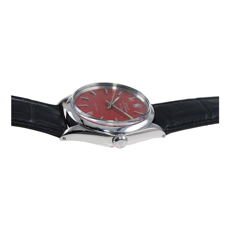Rolex Edelstahl Air King Sonderanfertigung Rotes Zifferblatt Ende der 1960er Jahre im Angebot 3