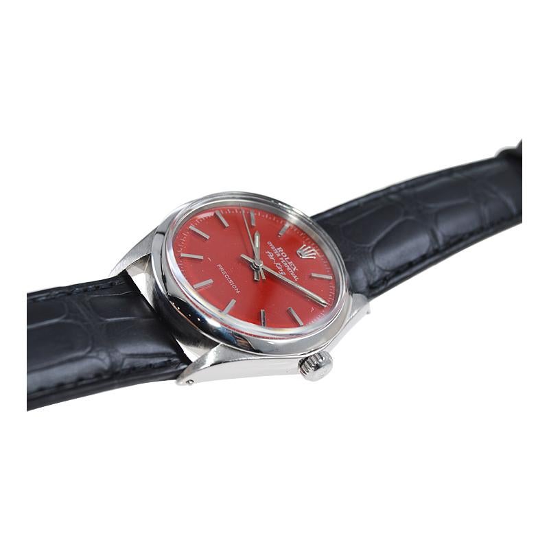 Rolex Edelstahl Air King Sonderanfertigung Rotes Zifferblatt Ende der 1960er Jahre im Angebot 4