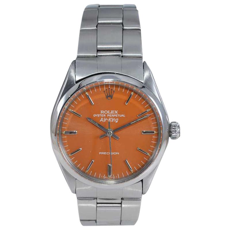Rolex Stainless Steel Air King Custom Orange Dial, Early 1970's For Sale