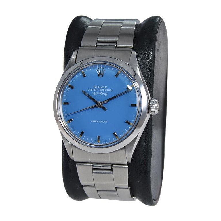 Rolex Stainless Steel Air King With Custom Blue Dial from Early 70's In Excellent Condition For Sale In Long Beach, CA