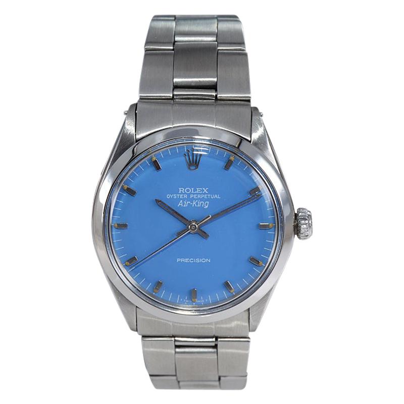 Rolex Stainless Steel Air King With Custom Blue Dial from Early 70's
