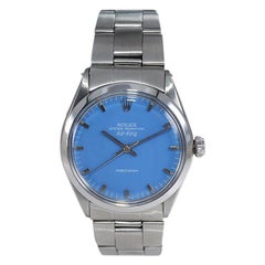 Vintage Rolex Stainless Steel Air King Custom Painted Blue Dial from Early 70's